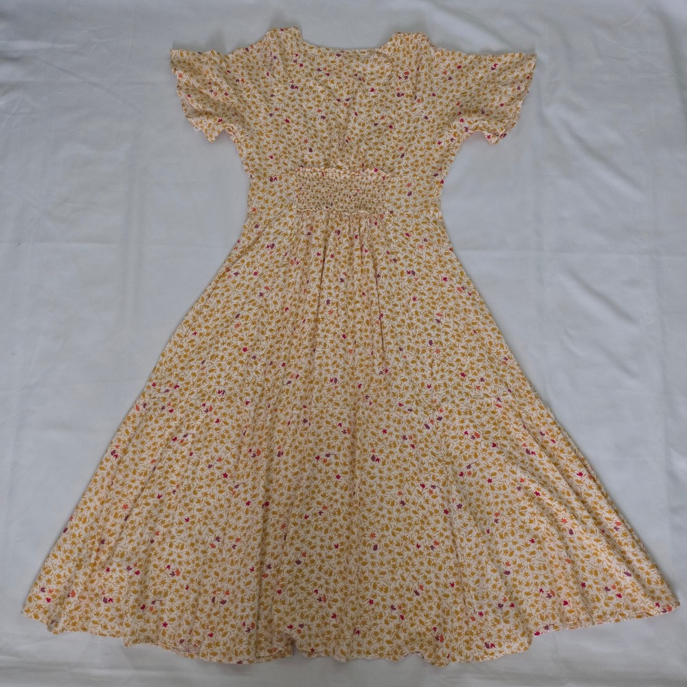 Free People Yellow Ditsy Floral Short Sleeve Full Bloom Midi Dress Women's Large - Picture 3 of 12